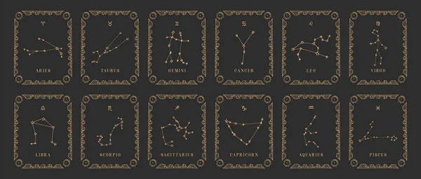 Old horoscope cards. Constellations set in vector. — Vetor de Stock