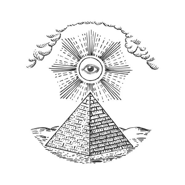 Pirâmide e Olho da Providência em estilo gravura. —  Vetores de Stock