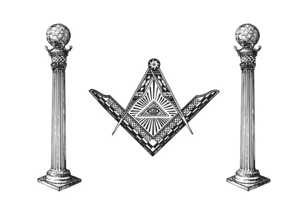 Όλες οι Στήλες Βλέποντας Μάτι και Freemasonry σε διάνυσμα. — Διανυσματικό Αρχείο