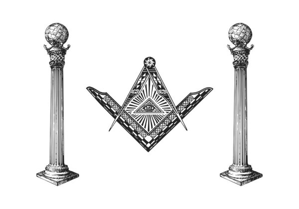 All Seeing Eye and Freemasonry Columns in vector.