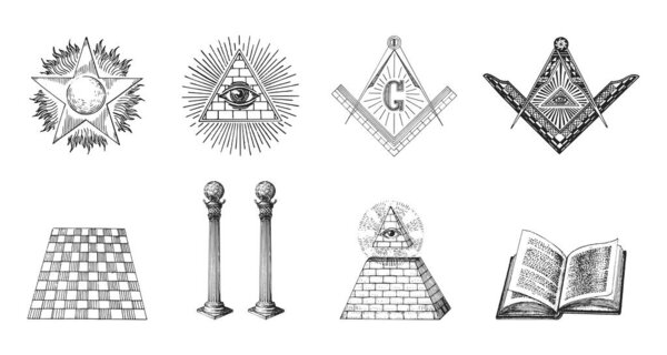 Masonic symbols set in vector. Occult symbolism.