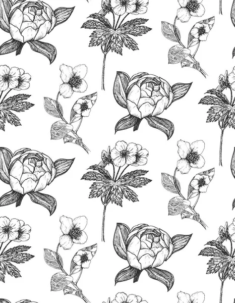 Bezešvé Květinové Vzory Ručně Kreslené Ilustrace Tapeta Botanickými Kresbami Rytém — Stockový vektor