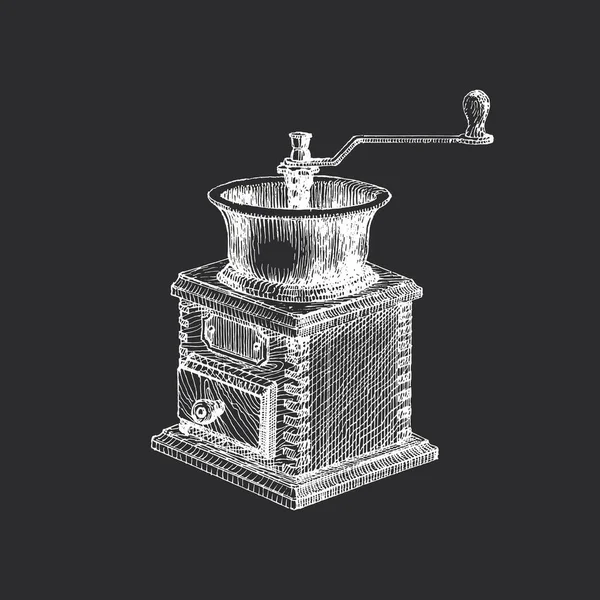 Coffee Grinder Illustration Engraving Style Vintage Hand Drawing Vector — Vetor de Stock