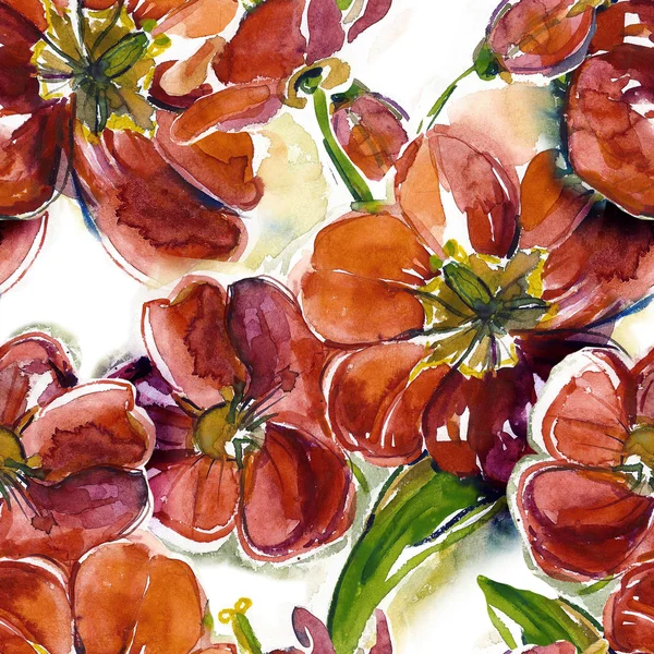 Red tulips seamless pattern — Stock Photo, Image