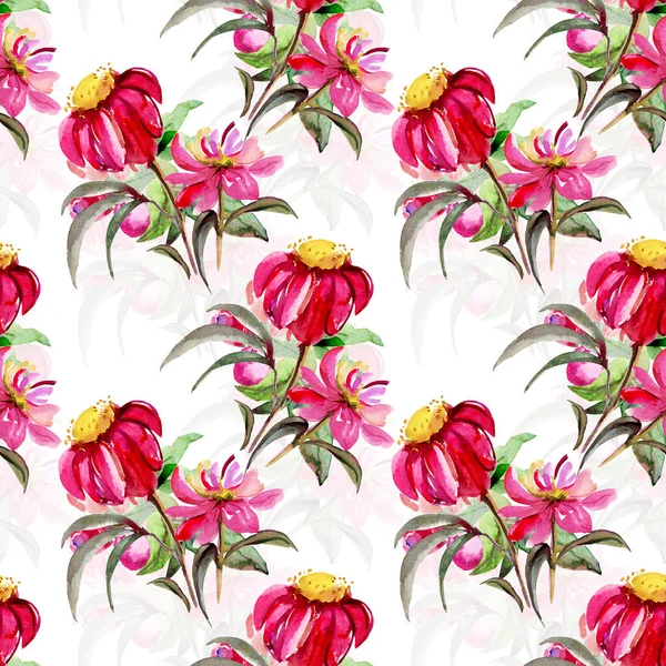 Ramo Acuarela Flores Florecientes Imagen Sobre Fondo Blanco Coloreado Patrón —  Fotos de Stock