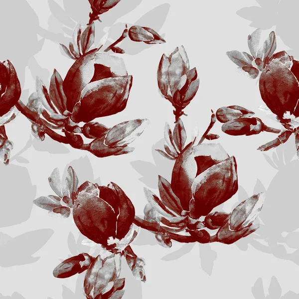 Seamless Pattern Magnolia Branches Image White Color Background — Photo