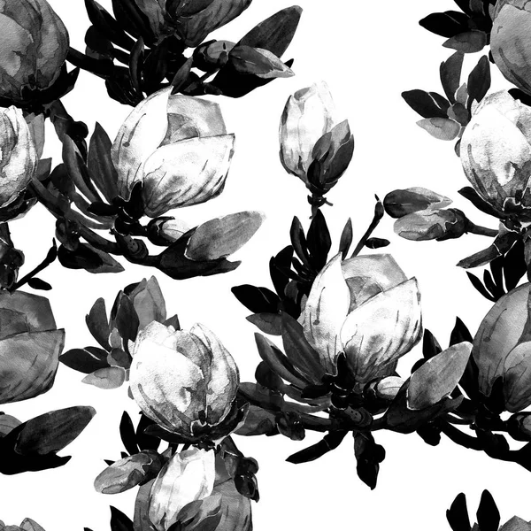 Seamless Pattern Magnolia Branches Image White Color Background — Stock Photo, Image