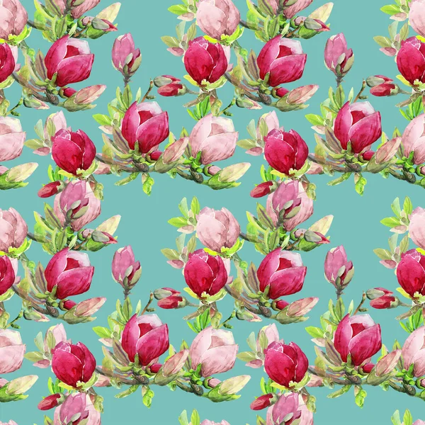 Seamless Pattern Magnolia Branches Image White Color Background —  Fotos de Stock