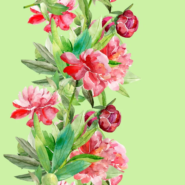 Pioenen Naadloos Patroon Bloemen Aquarel Illustratie Afbeelding Witte Gekleurde Achtergrond — Stockfoto