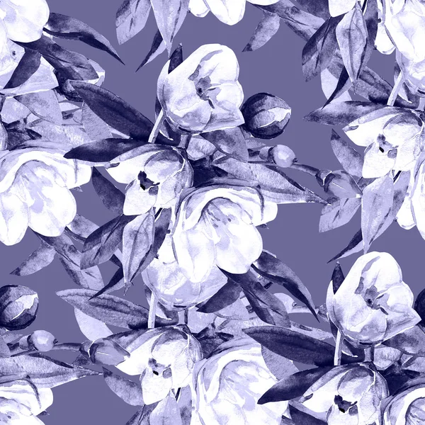 Naadloze Patroon Jasmijn Illustratie Witte Gekleurde Achtergrond — Stockfoto