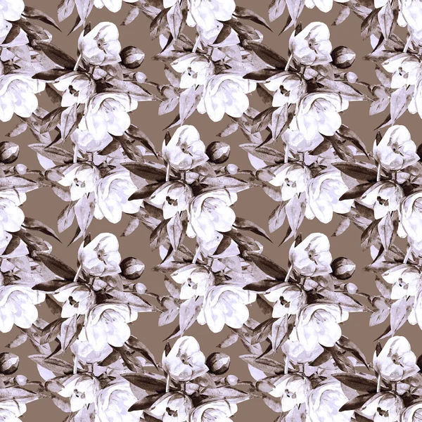シームレス パターン ジャスミン 白および着色された背景のイラスト — ストック写真