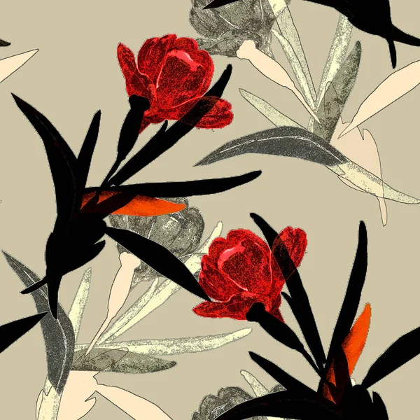 Graphic Image Decorative Tulips Illustration White Colored Background Pattern — Stock Fotó