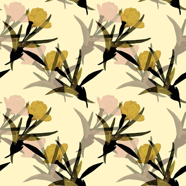 Graficzny Obraz Tulipan Ilustracja Białym Kolorowym Tle Płynny Wzór — Zdjęcie stockowe