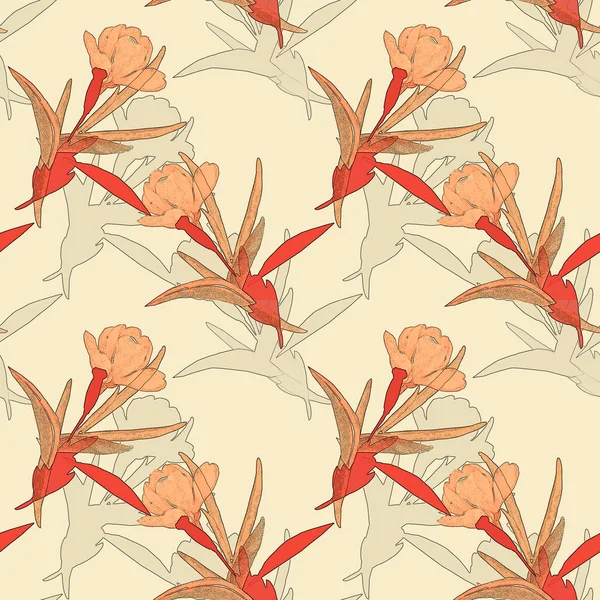 Graficzny Obraz Tulipan Ilustracja Białym Kolorowym Tle Płynny Wzór — Zdjęcie stockowe