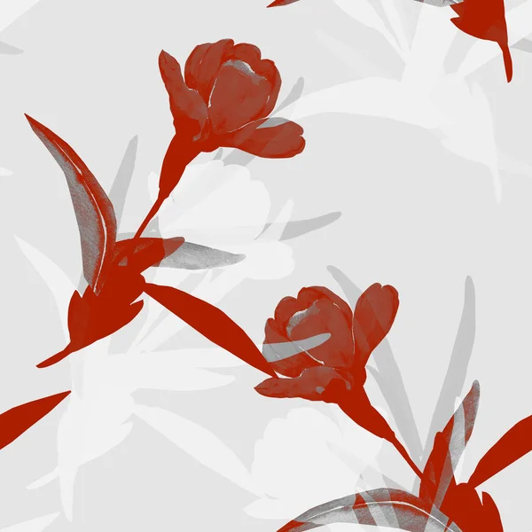 Grafický Obraz Dekorativních Tulipánů Ilustrace Bílém Barevném Pozadí Bezproblémový Vzor — Stock fotografie