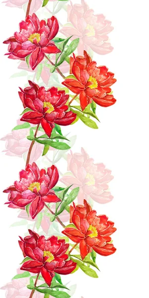 Pattern Red Peony Peonies Seamless Pattern Flowers Watercolor Illustration Image — ストック写真
