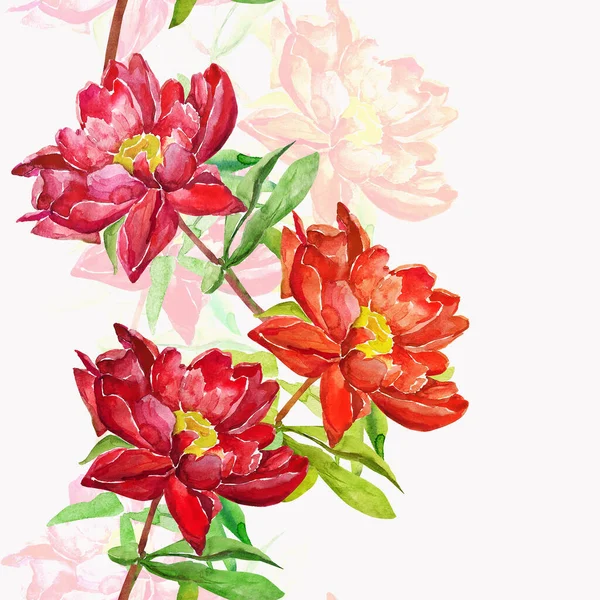 Pattern Red Peony Peonies Seamless Pattern Flowers Watercolor Illustration Image — Fotografia de Stock