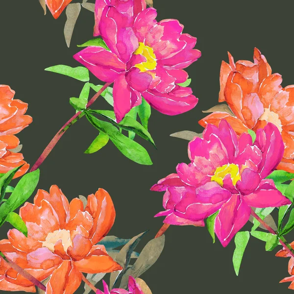 Pattern Red Peony Peonies Seamless Pattern Flowers Watercolor Illustration Image — Stok fotoğraf