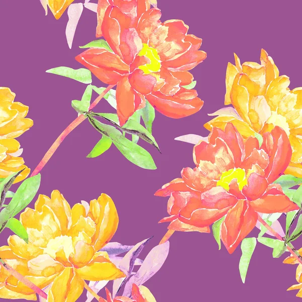 Pattern Red Peony Peonies Seamless Pattern Flowers Watercolor Illustration Image — Stockfoto