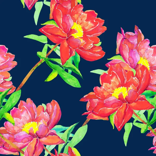 Pattern Red Peony Peonies Seamless Pattern Flowers Watercolor Illustration Image — Stock fotografie