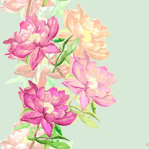 Pattern Red Peony Peonies Seamless Pattern Flowers Watercolor Illustration Image — 图库照片