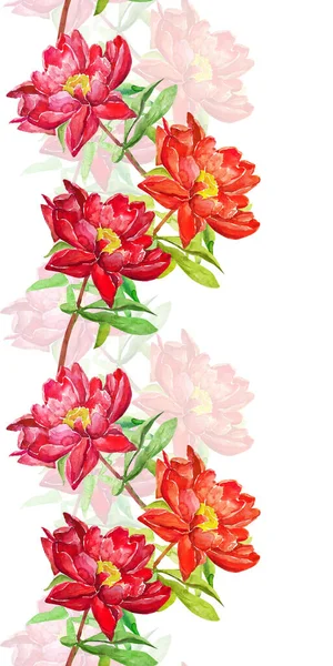 Pattern Red Peony Peonies Seamless Pattern Flowers Watercolor Illustration Image — Fotografia de Stock