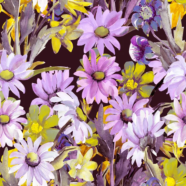 Seamless Pattern Daisies Other Flowers1W — Stock Photo, Image