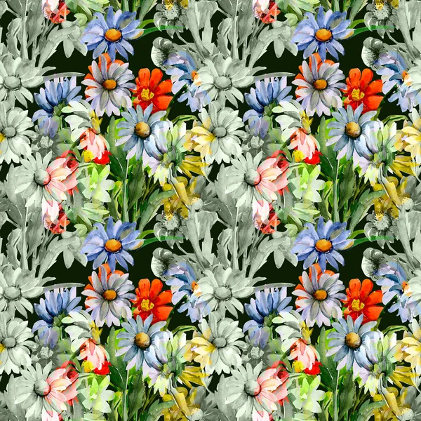 Seamless Pattern Daisies Other Flowers1W — Zdjęcie stockowe