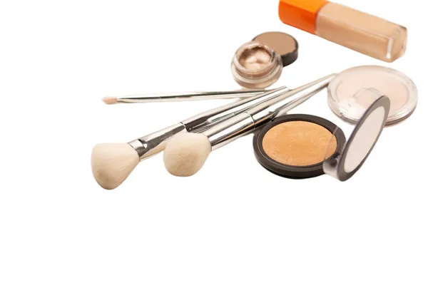 Makeup Brushes Powder Liquid Foundation White Background Isolated — Stock Photo, Image