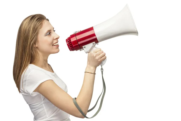 Menina com um megafone — Fotografia de Stock