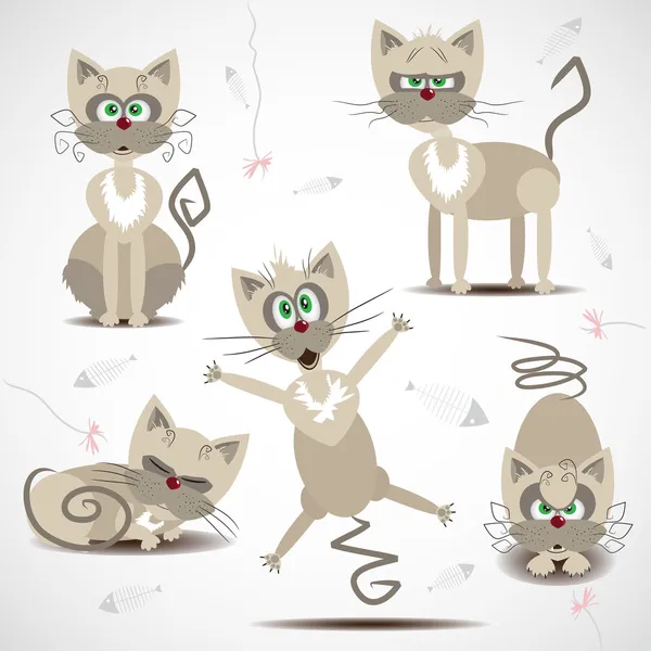 Gatos de desenhos animados em movimento e emoção — Vetor de Stock