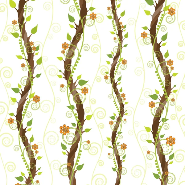 花朵和叶子在白色背景上的树枝 — 图库矢量图片