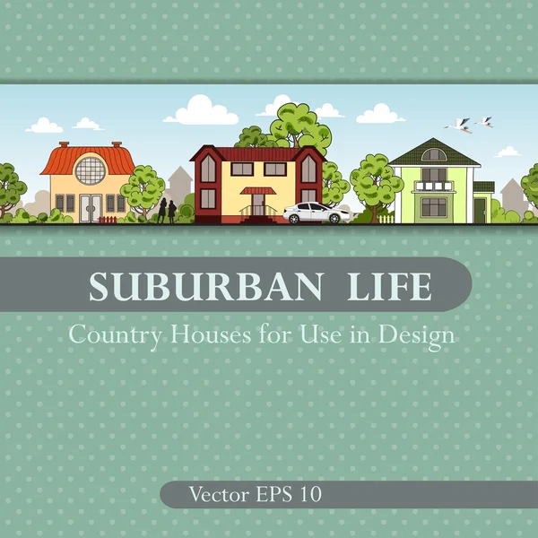 Couverture vectorielle avec maisons de campagne pour une utilisation dans la conception — Image vectorielle