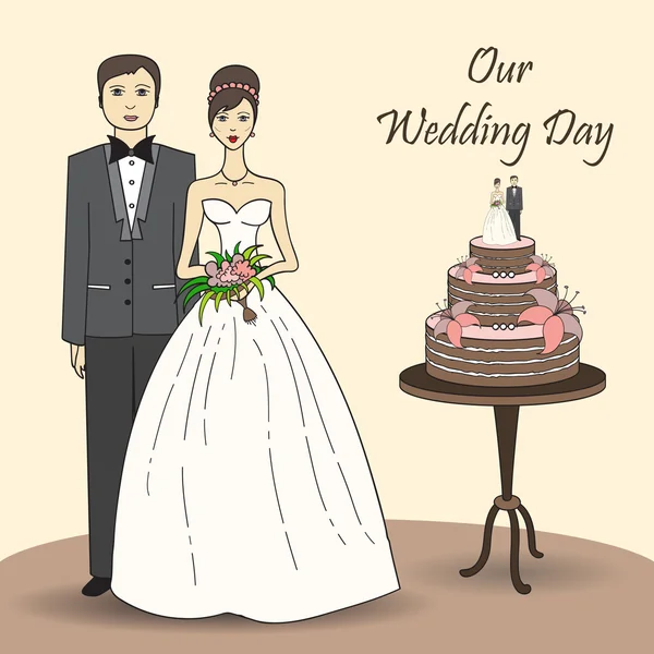 Illustration vectorielle avec mariée et marié — Image vectorielle