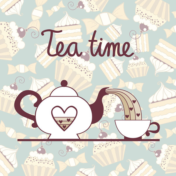 Векторный фон с символами чайного времени
