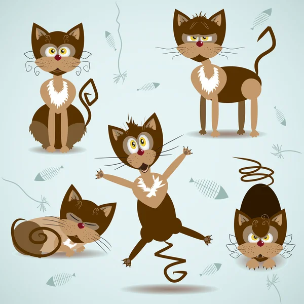 Illustration vectorielle avec ensemble de chats braun — Image vectorielle