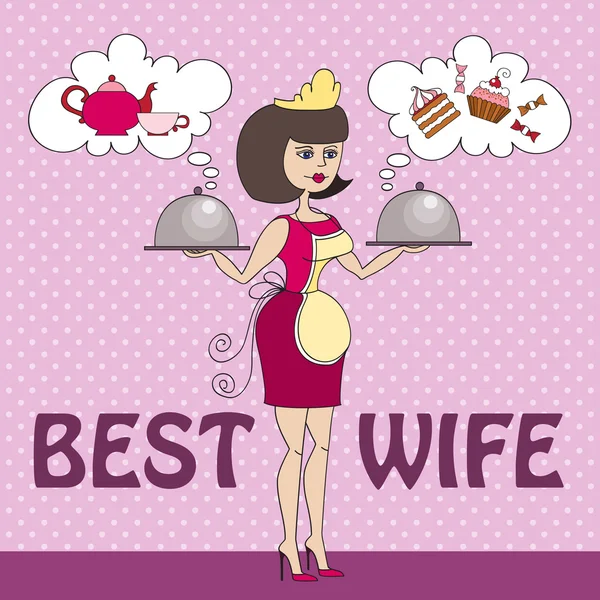 Vektor illustration med mat och bästa hustru — Stock vektor