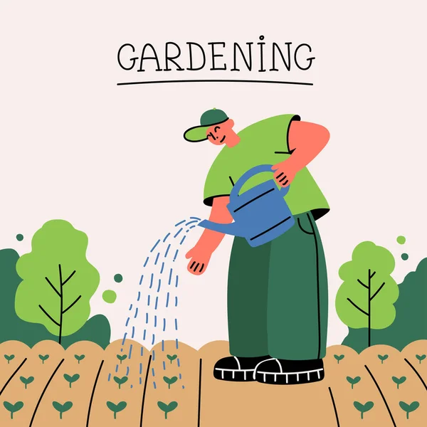 Cartoon Vector Illustration Theme Garden Gardening Cultivation Agriculture Spring Man Vector Graphics