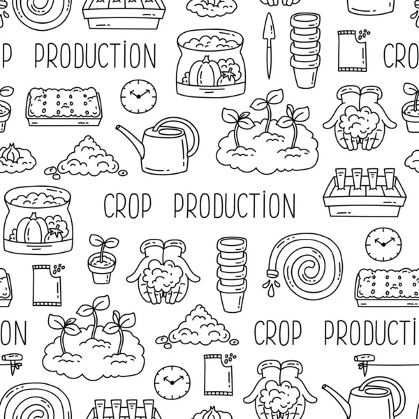 Vector Seamless Pattern Theme Crop Production Agriculture Farming Gardening Planting — Stok Vektör