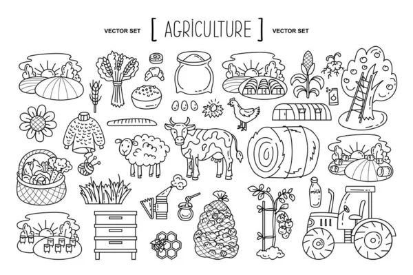 Vettore Disegnato Mano Impostato Sul Tema Dell Industria Agricola Agricoltura — Vettoriale Stock