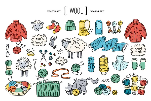 Vector Hand Drawn Set Theme Wool Knitting Fashion Clothes Isolated Royalty Free Stock Vectors