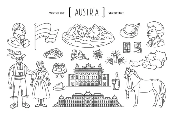 Векторный Набор Нарисованными Вручную Изолированными Каракулями Тему Австрии Национальные Австрийские Лицензионные Стоковые Иллюстрации
