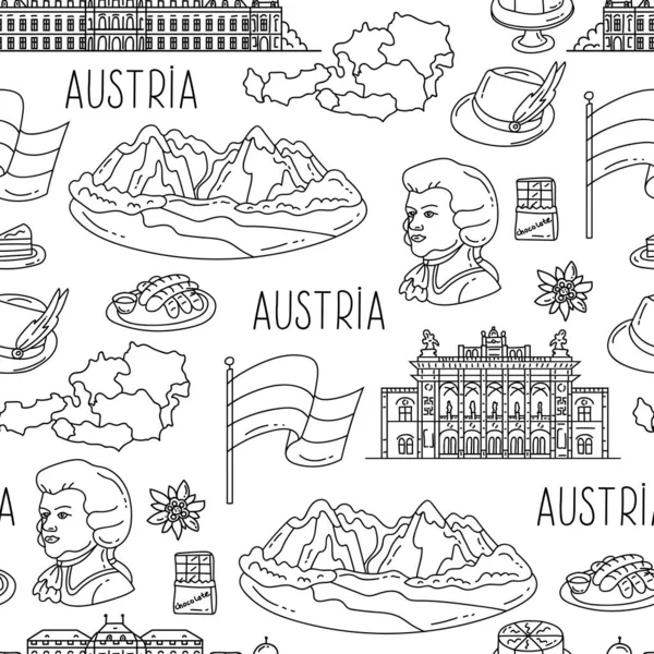 Vector Seamless Pattern Hand Drawn National Symbols Austria White Color Vector Graphics