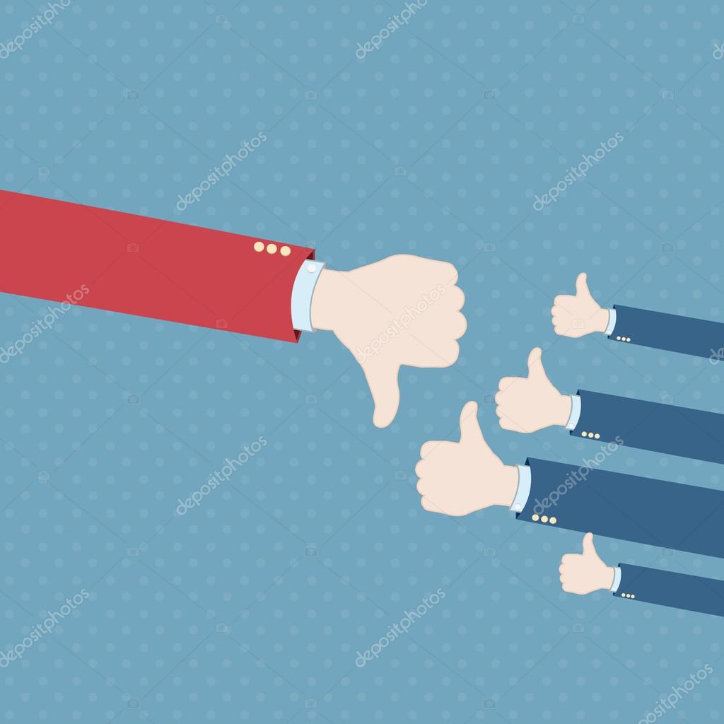 Thumb down hand win vector background