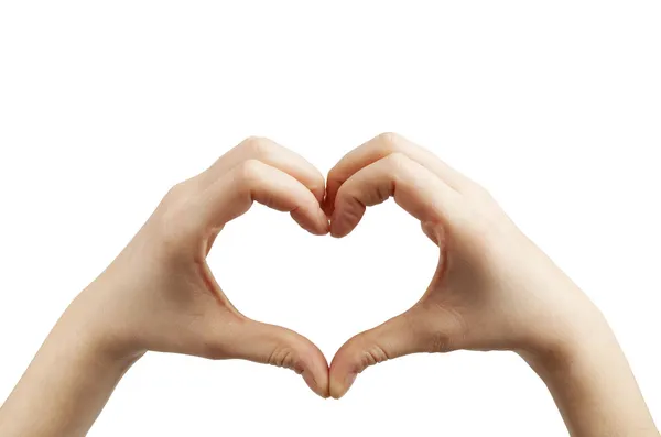 Heart shape hands on white — Stock Photo, Image