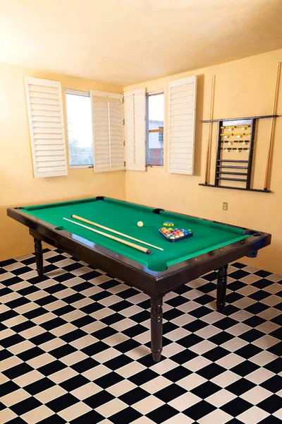 Manufacture New Pool Table Natural Wood Rustic Carpentry — Stock Photo, Image