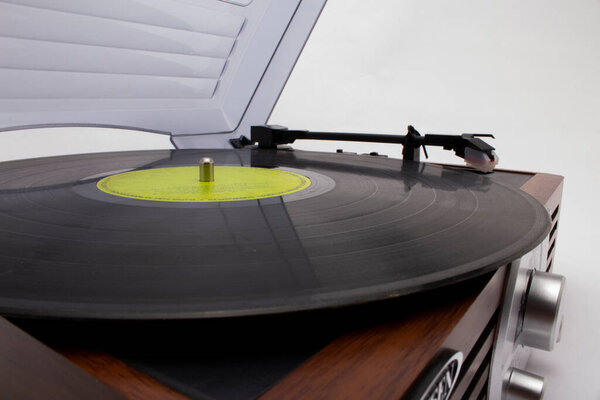 old style turntable with needle - b & w