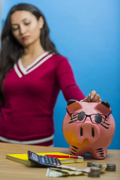 Alcancía Rosa Poner Monedas Concepto Ahorro Dinero Ahorro Inversión —  Fotos de Stock