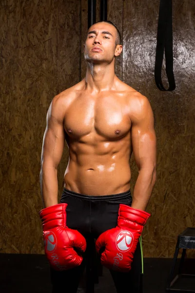 Atletica Boxer Uomo Allenamento Palestra Dura Routine Allenamento — Foto Stock