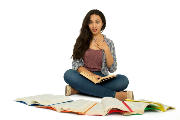 Estudiante Latino Joven Feliz Estudiando Sobre Fondo Blanco —  Fotos de Stock